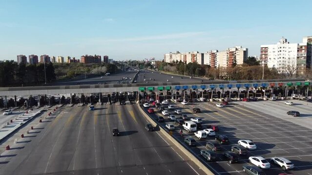 Riccheri highway toll in Buenos Aires, drone view