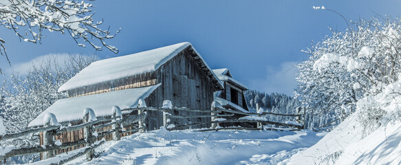 spectacular winter scenery, awesome sunset landscape, beautiful nature background in the mountains, Carpathian mountains, Ukraine, Europe	