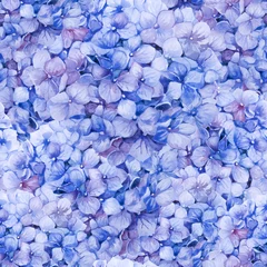 Foto op Aluminium Seamless floral pattern of blue hydrangea. Botanical background. Hand drawn watercolor illustration. © EllSan