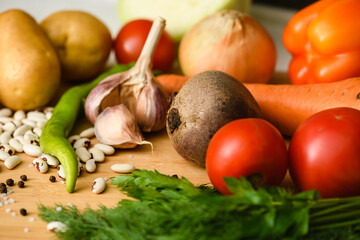 Ingredients for cooking the national Ukrainian dish - borscht.