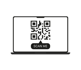 Scan Qr code with laptop.Qr code payment , online shopping , cashless technology concept. Vector illustration