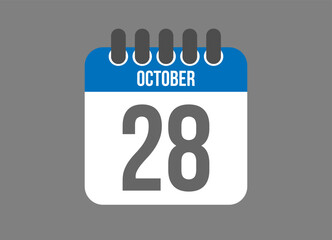 28 calendar october. Calendar icon for October days in blue color on dark background.