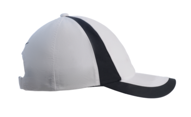 Side view of white Baseball cap isolated in transparent png format