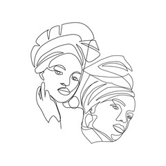 Vector illustration of portraits of african women painted in lanart style