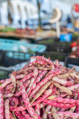 Borlotti beans, legumes on street food market in Padova Italy