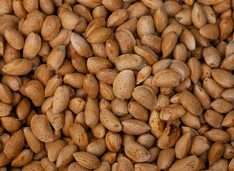 Top of view shelled almonds.