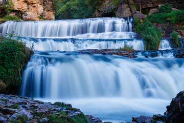 Willow Falls during summer at Willow River State Park in Hudson Wisconsin.  - obrazy, fototapety, plakaty