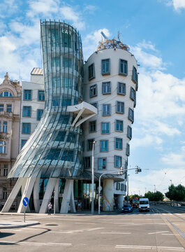 Prague, Czech Republic - June 2022: modern office building called Dancing House Tancici dum by architect Frank Gehry