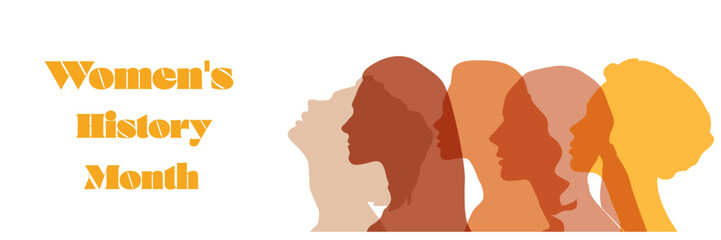 Women silhouette head isolated. Women's history month banner.	
