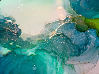 Aqua Alcohol Ink Abstract Art. Abstract Oil Paint. Emerald Alcohol Ink Abstract. Oil Water Texture....