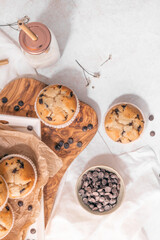 Chocolate chip muffins with milk