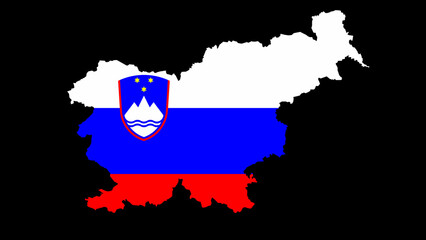 Shape of Slovenia with flag on black background.