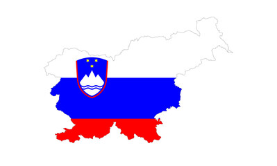 Shape of Slovenia with flag on white background.	