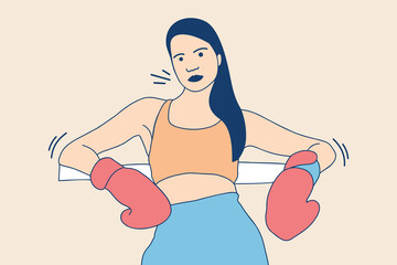 Illustrations of Beautiful boxer girl rest after a boxing match