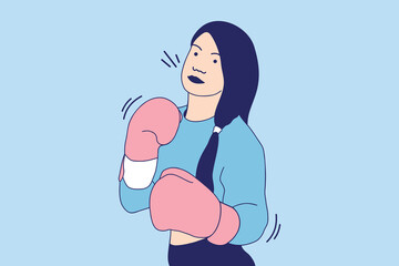 Illustrations of Beautiful boxer girl throwing a punch with boxing glove