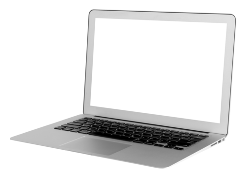 Smart modern laptop with blank white screen