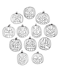 Halloween Scary Pumpkin Face Hand Drawn Doodle Scary Orange Pumpkin Clipart Halloween Elements