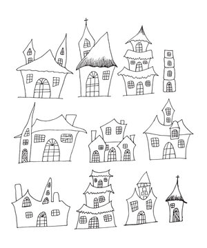 Halloween Haunted House Clipart Hand Drawn Doodle Art for Halloween Costume Holiday Gift Idea