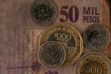 Colombian pesos and coins