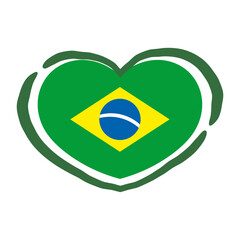 Brazilian heart. Flag of Brazil inside a doodle heart. Hand drawn fresh style. I love brazil.