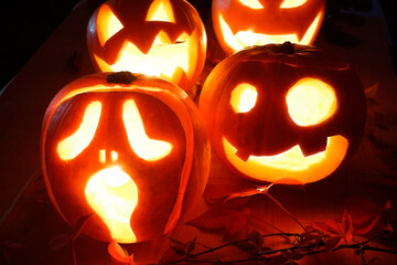 Halloween Jack-o-Lantern Pumpkins - 523884360