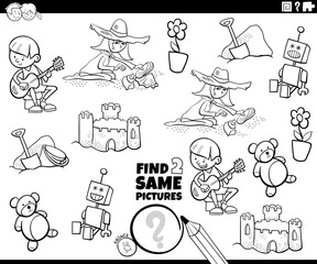 Obraz premium find two same comic pictures educational task coloring page