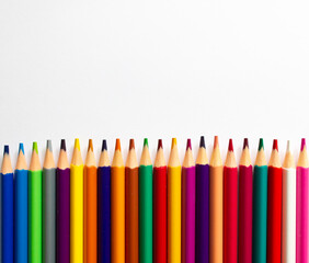 Color pencils isolated on white background, space for text.