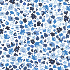 Cute blue ditsy flowers fabric design seamless pattern