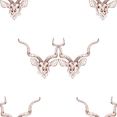 Seamless pattern of hand drawn sketch style gazelle isolated on white background. Vector illustration.