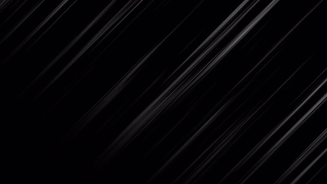 Abstract animation motion design with beautiful diagonal geometric black and white flying luminous stripes with sticks lines of meteorites on a black background in high resolution 4k