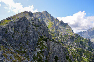 Picturesque scenery view of rocky mountains on the trail towards Slavkovsky stit peak. High Tatras nature on Slovakia 