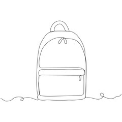 Backpack single line drawing style. Rucksack black line sketch on white background. School bag for kindergarten student. Back to school, education concept. Vector illustration