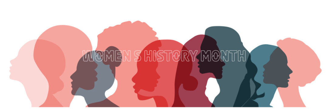 Awareness Month banner with colorful silhouette womans.	
