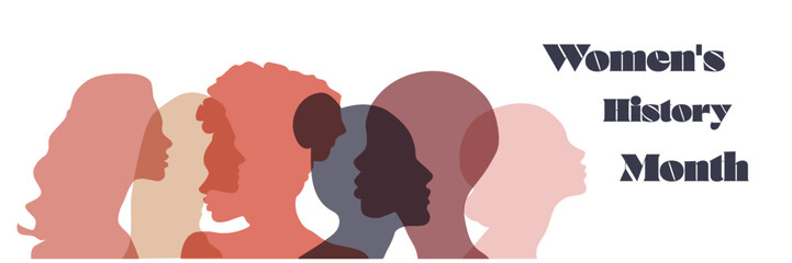 Women silhouette head isolated. Women's history month banner.	