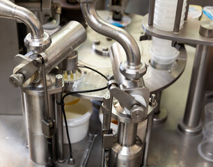 Process of work of automated milking line on modern dairy farm