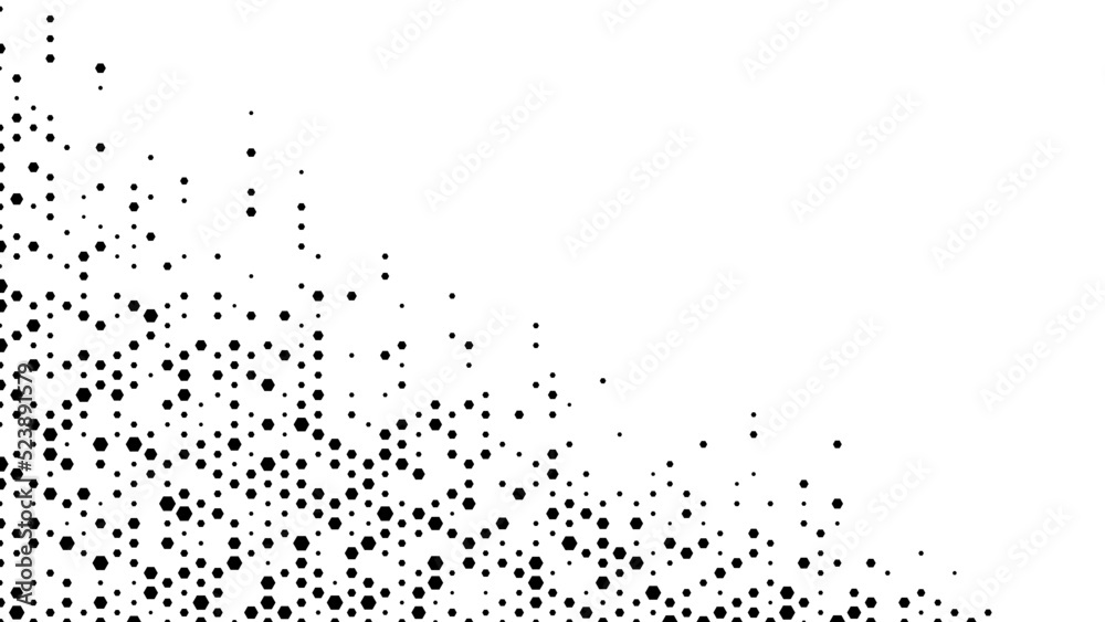 Poster halftone abstract geometric background frame. monochrome texture of hexagons. linear pattern of cell