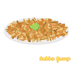 Bubba gump delicious shrimp with cheese, potatoes and lemon craving. Vector Bubba gump.