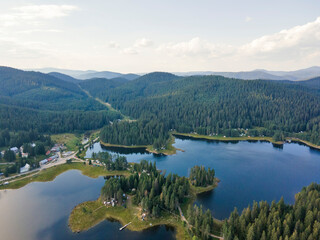 Aerial landscape of Shiroka polyana Reservoir, Bulgaria