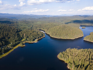 Aerial landscape of Shiroka polyana Reservoir, Bulgaria