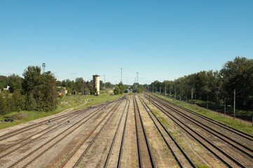 Fototapeta na wymiar Railway, pictured railway tracks without wagons and locomotives