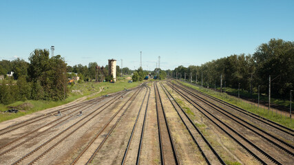 Fototapeta na wymiar Railway, pictured railway tracks without wagons and locomotives