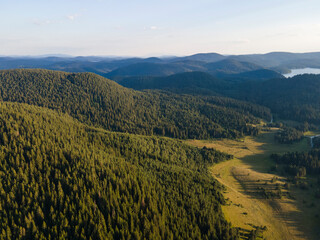 Aerial Sunset view of  Rhodopes Mountains, Bulgaria
