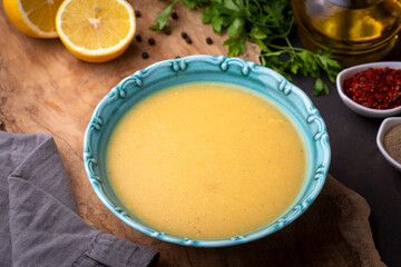 Traditional delicious Turkish foods; Red lentil soup (Turkish name; Mercimek corbasi)