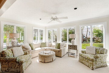 Modern luxury sunroom interior staged furniture interior designer sofa southern living