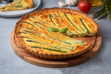 Asparagus tart, vegan quiche homemade pastry, healthy foods