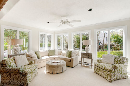 Modern luxury sunroom interior staged furniture interior designer sofa southern living