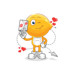 lemon head hold love letter illustration. character vector