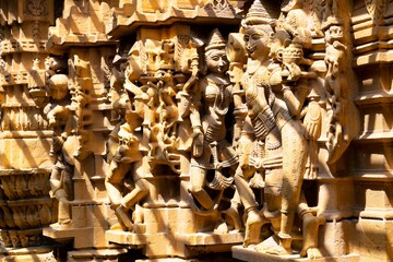 Architecture of the jain temples Jaisalmer in Rajasthan, India
