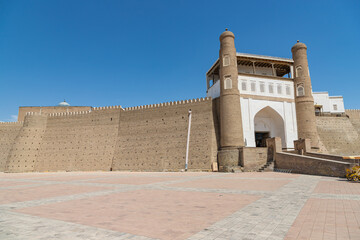 Entrance to the ancient beautiful fortress Ark in Bukhara, Uzbekistan