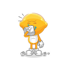 lemon head blowing nose character. cartoon mascot vector